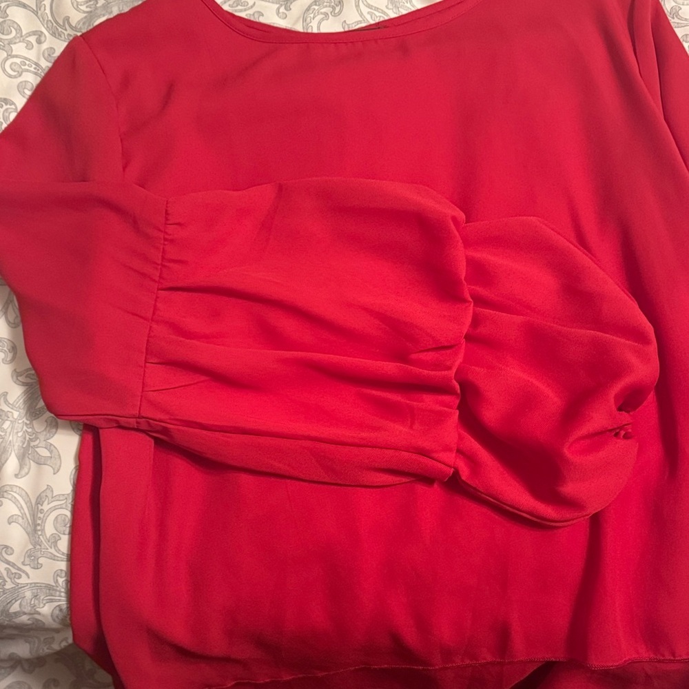 Women's Lantern Long Sleeve Round Neck High Low Asymmetrical Shirt Dress - Picture 4 of 7